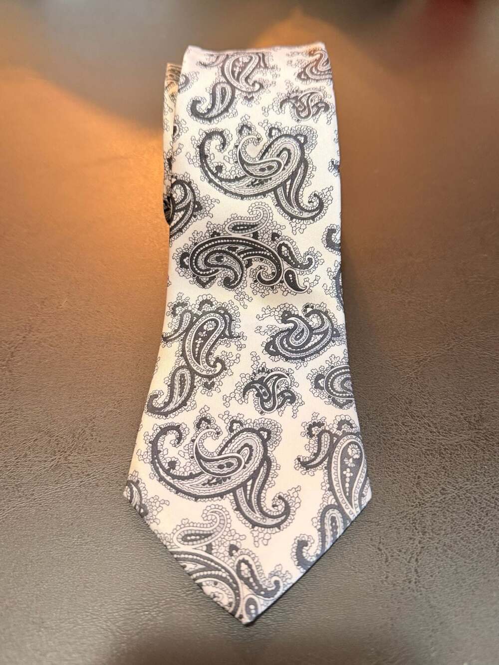 Gianno Italian Import Men's White and Black Paisley Necktie